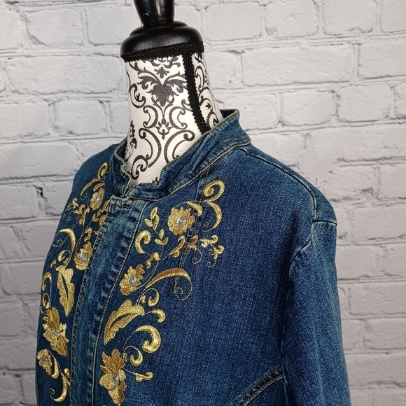Denim 24/7 women's long sleeve zip front jacket floral stitch sz 22 stretch b3 - Picture 7 of 11
